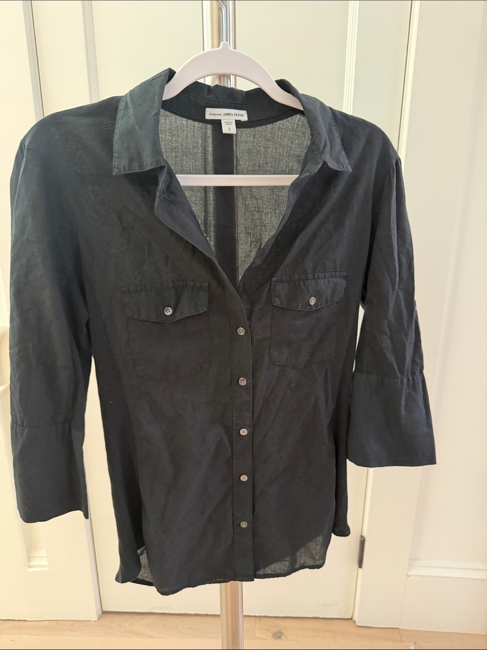 James Perse Lightweight Black Button-Front Cotton Shirt
